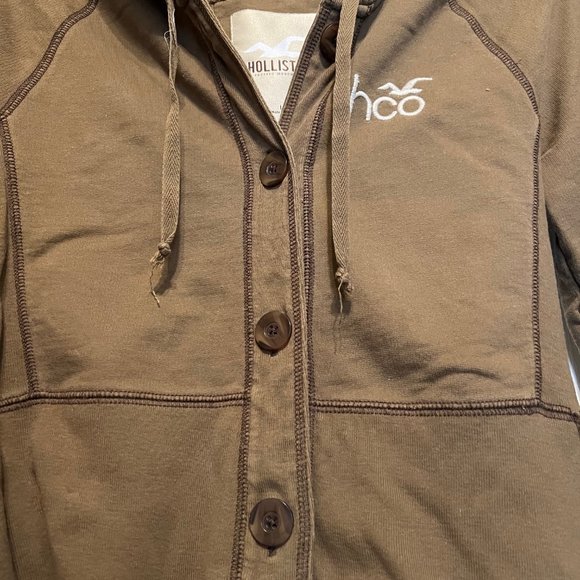 Hollister-Cotton Cropped Jacket- Juniors Large-Hooded Sweatshirt Drawstring - Picture 6 of 11